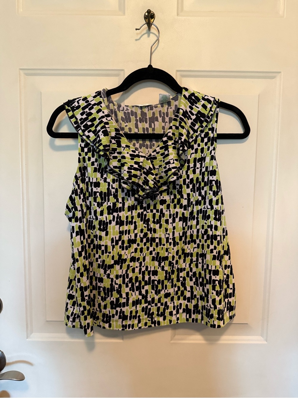 Laura Ashley Sleeveless Ruffle Neck Camisole in White, Lime Green & Black